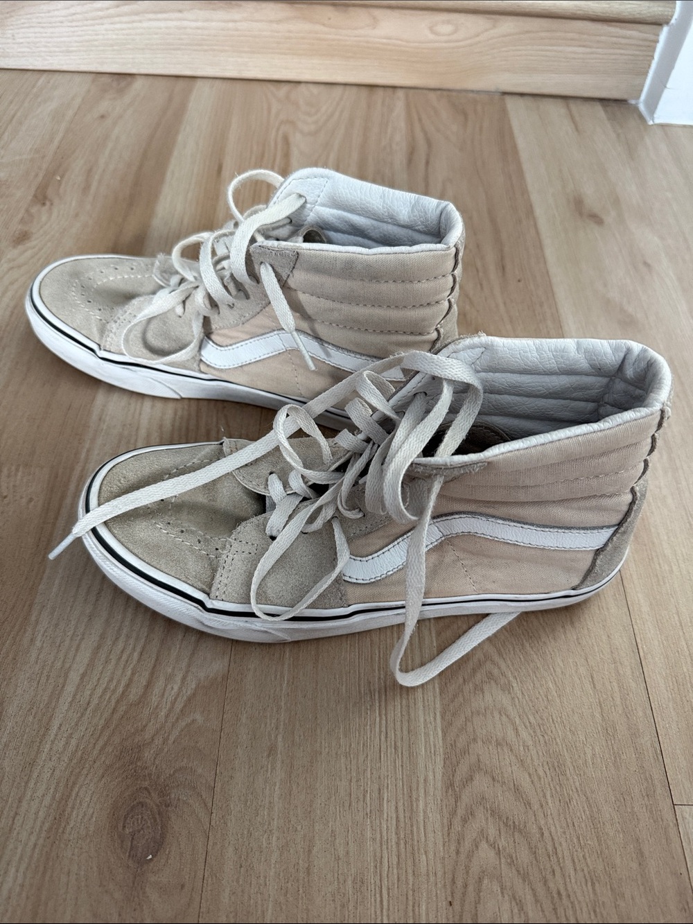 Vans Beige and White High-Top Suede Canvas Sneakers - Picture 3 of 5
